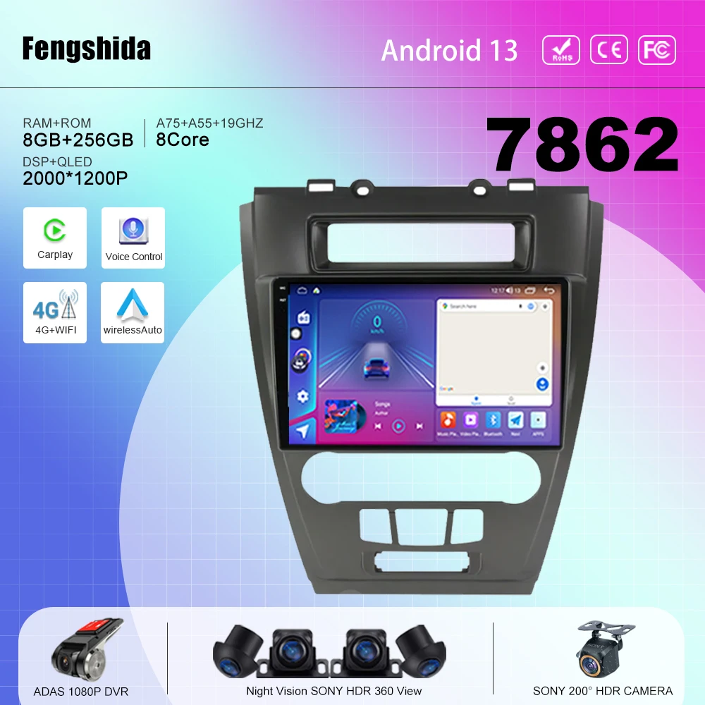 

7862 CPU Android 13 For Ford Fusion Mondeo Mustang 2009-2012 Auto radio multimedia player navigation GPS No 2din DVD 5G WIFI BT