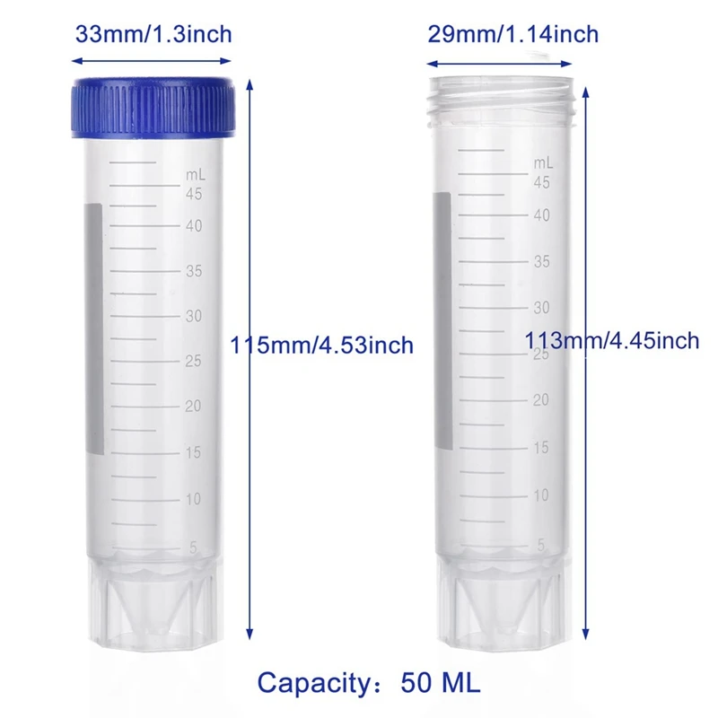 Vertical Centrifuge Tubes, 50 Ml Plastic Test Tubes With Leak-Proof Screw Caps, Polypropylene Container