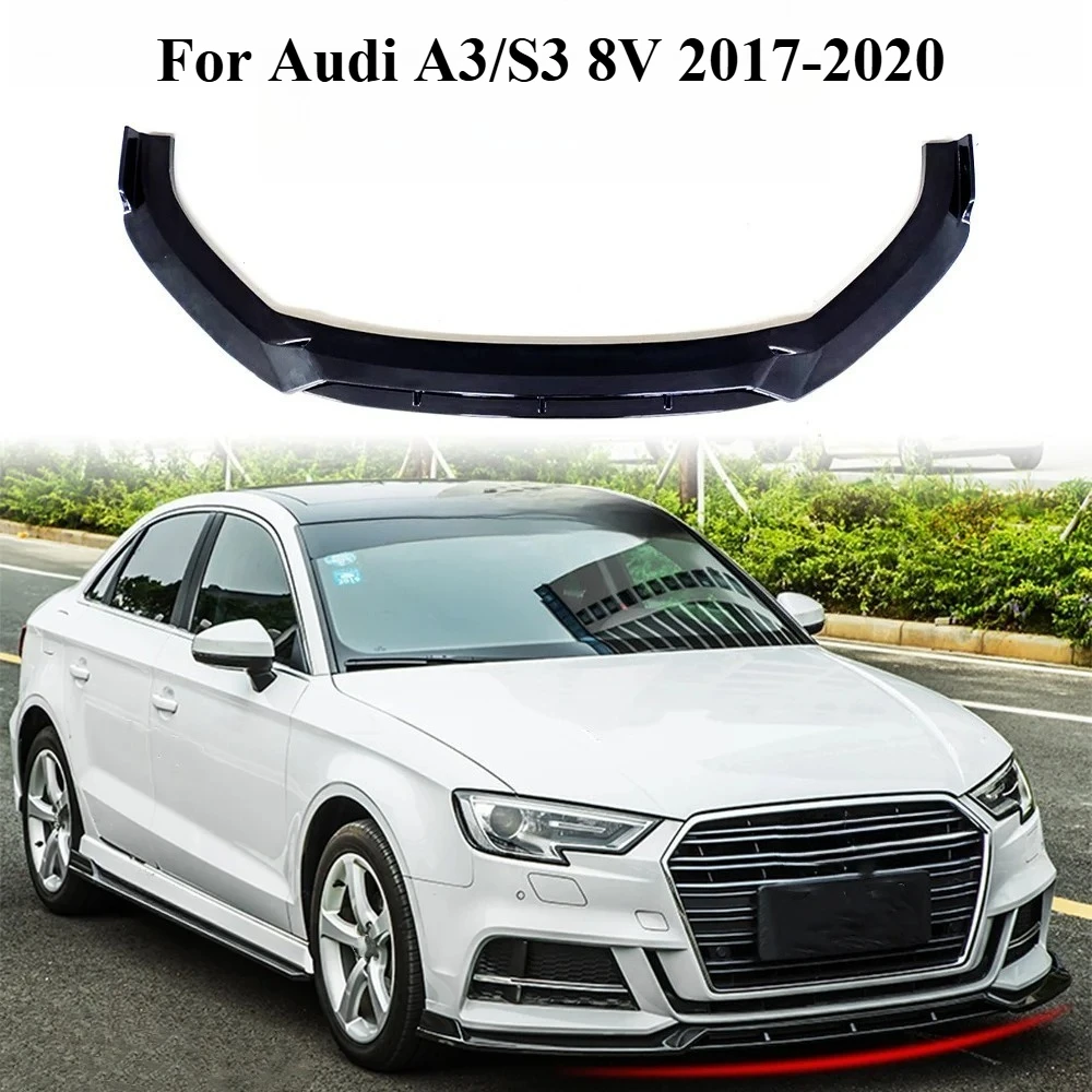 

For Audi A3/S3 8V 2017-2020 - Gloss Black ABS Front Lip+Splitter Kit, OEM-Style Bumper Protection, Bolt-On Aerodynamic Upgrade