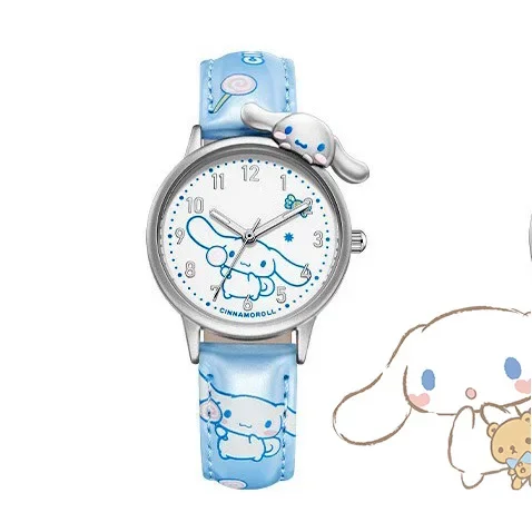 MINISO Sanrio Water Resistant Watches Kawaii Cartoon Anime Hello Kitty Kuromi High Quality White Leather Watch Girl Gifts