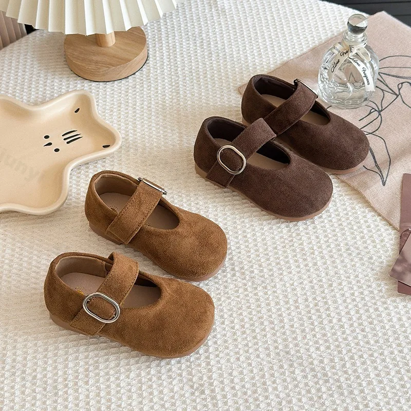 

Children Flat Shoes 2025 Autumn New Girl Princess Shoes Fashion Soft Bottom Anti-slippery Versatile Suede Leather Non-slip Shoes