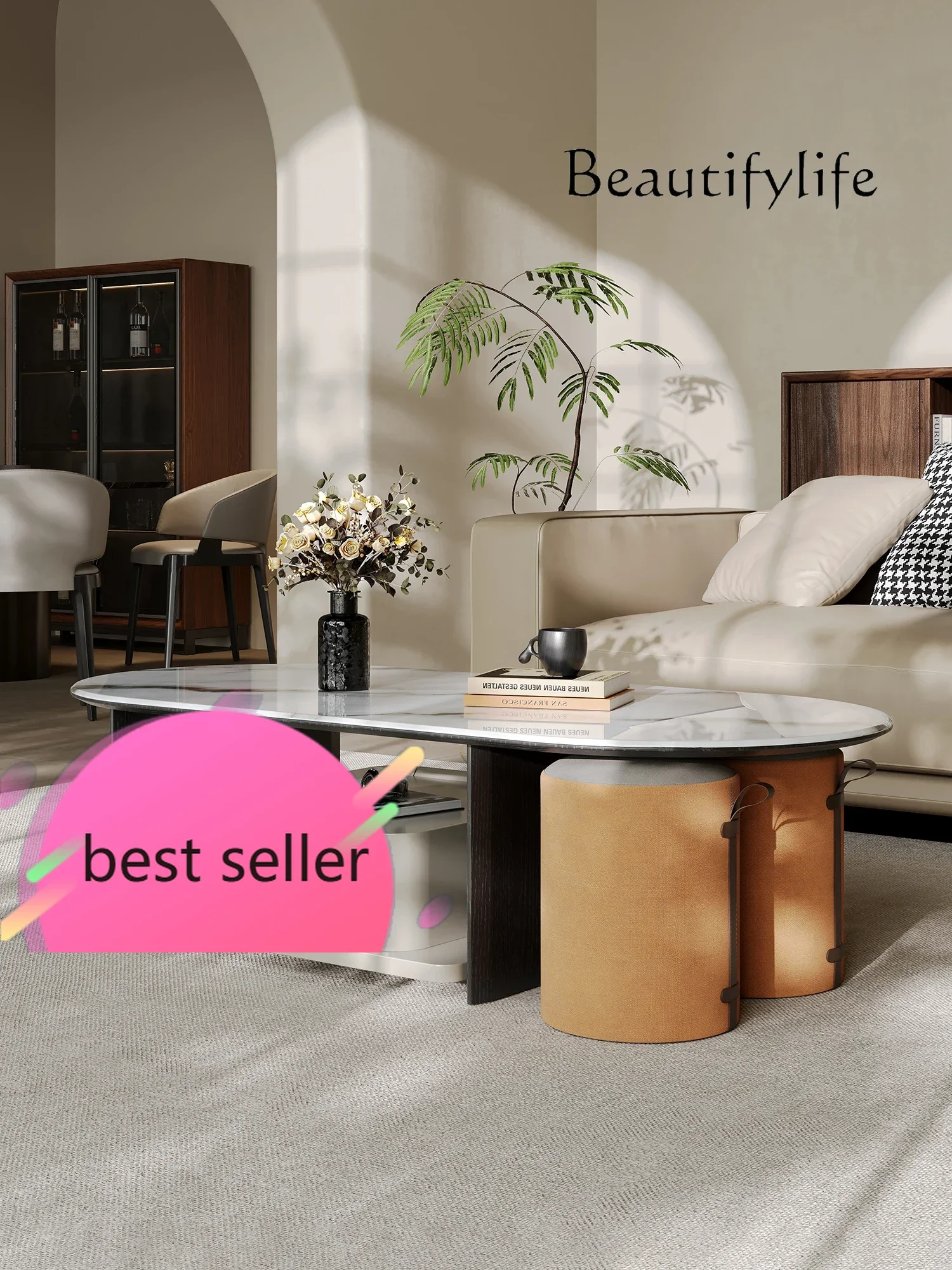 

N Ваби песочный ветер микрокристаллический журнальный столик для гостиной, бытовой размер, квартира, чайный столик, овальный, современная простота