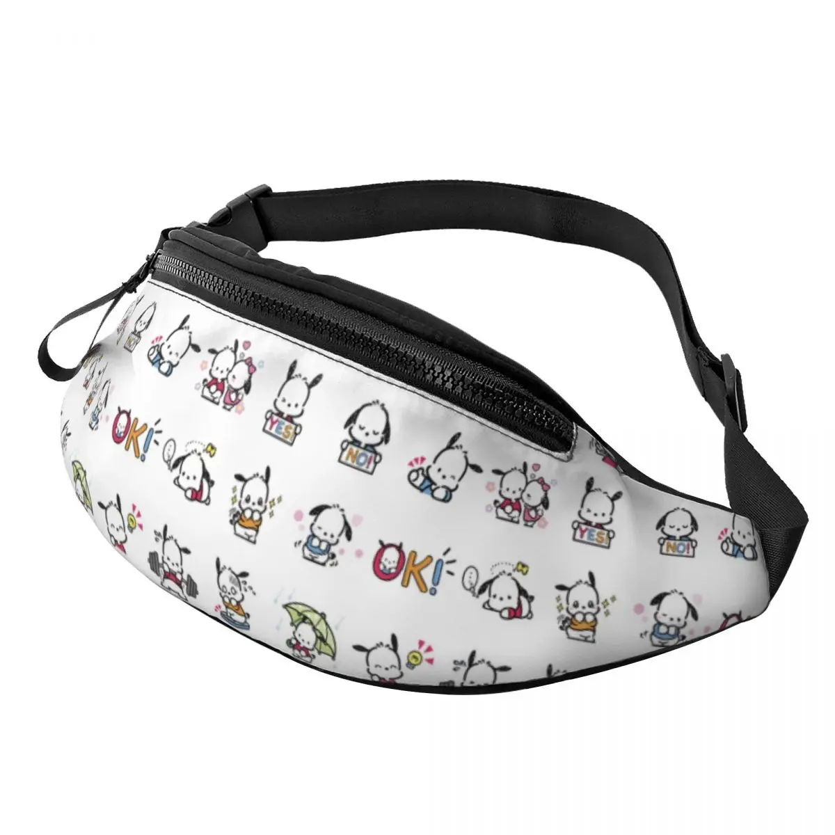 

Custom Pochacco Fanny Pack Men Women Crossbody Waist Bag for Hiking Phone Money Pouch