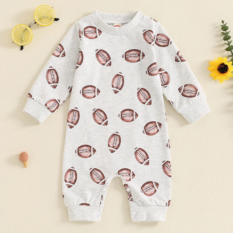 2024-05-16 Lioraitiin 0-18M Newborn Baby Boys Girls Jumpsuits Long Sleeve Round Neck Football Print Rompers Clothes