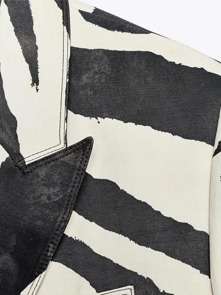 2025 Autumn Spring Lady Commute Outfits Elegant Animal Print Women's Blazer Jacket Loose Turn-down Button Pockets Coat Female