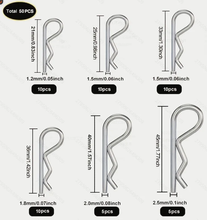50/100pcs 2mm Galvanized R-Shaped Spring Connectors Various Sizes Wave Hairpins