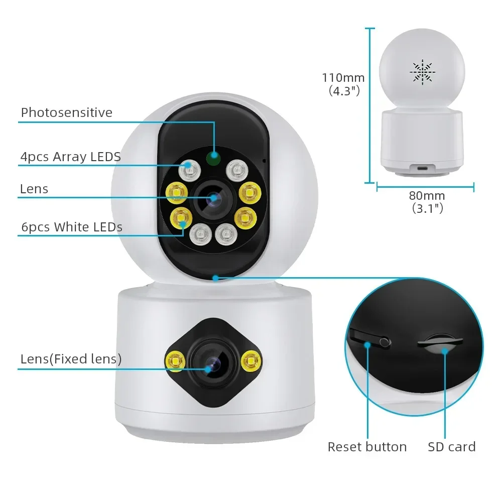 Lente dupla monitor do bebê cor visão noturna humano rastreamento automático vídeo câmera de vigilância em casa inteligente 4mp wifi câmera ip