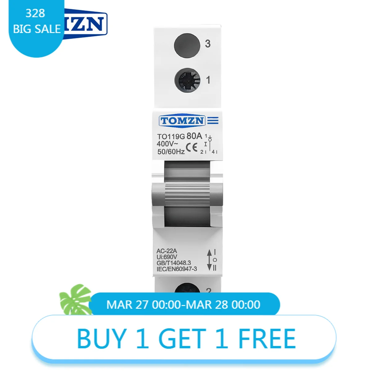 TO119G Series TOMZN 1P 80A AC220V MTS Dual Power Manual Transfer Switch Interlock Isolator Disconnectable Breaker