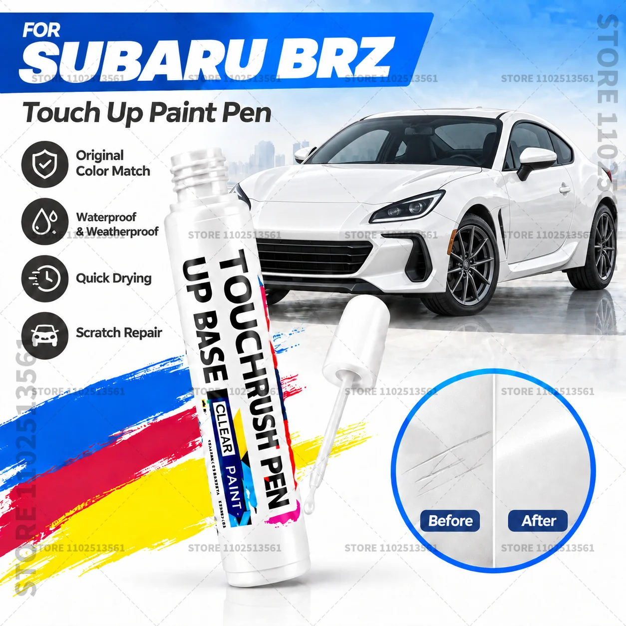 For Subaru BRZ Black White Car Scratch Remover Paint Pen Touch Up Marker for Auto Body Repair Door Bumper Fender Accessories