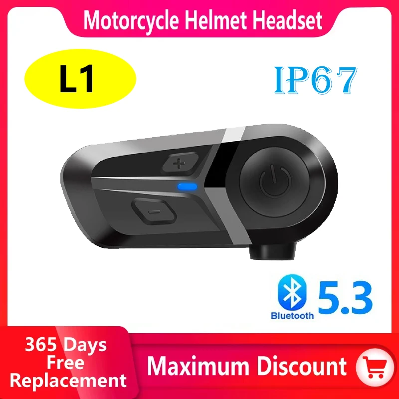 L1 Motorcycle Helmet Bluetooth Headset Bluetooth 5.3 Automatically Answers Incoming Calls IP67 Waterproof