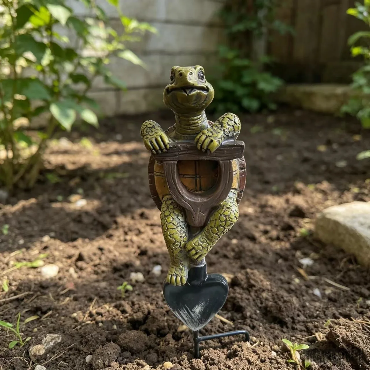 Turtle Gnome Shovel Garden Stake Resin Craft Outdoor Landscape Flower Pot Yard Decor Ornament