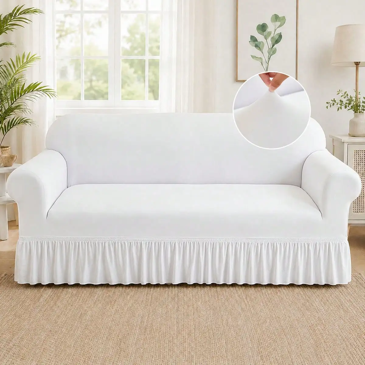 1PC Lightweight Sofa Slipcover Stretch Milk Silk Breathable Cool ForSummer Anti-Dirty And Non-Slip Solid Color Sofa Cover Suitable For 1/2/3/4 Seat Home/Living Room Decoration All-Inclusive Sofa Protective Cover