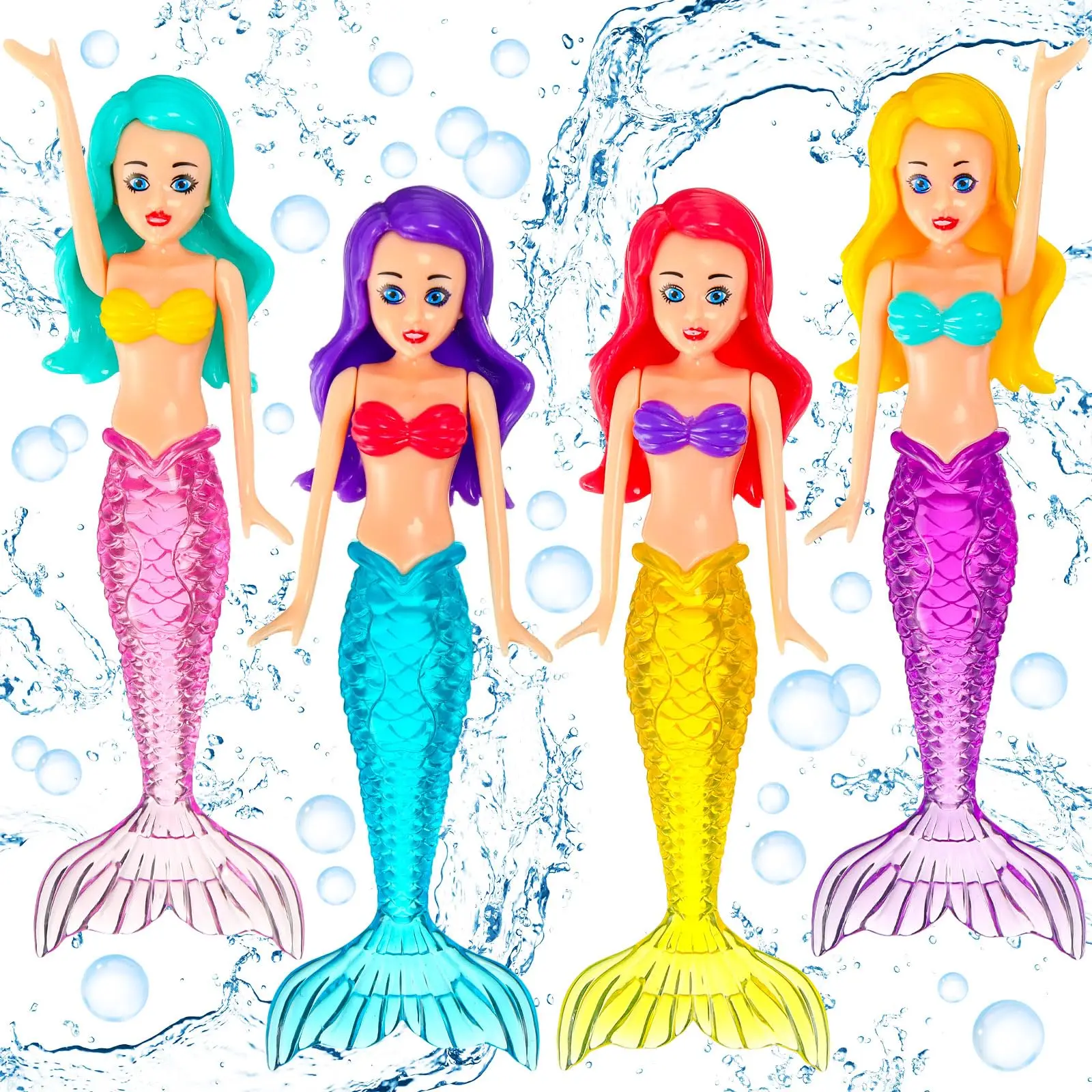 Brinquedos coloridos do mergulho da sereia para crianças, Jogos de piscina, brinquedos do banho para meninos e meninas, adolescentes e adultos, 4 pcs