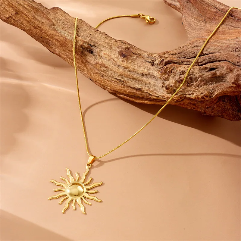 316L Stainless Steel Golden Fashion Sun Pendant Necklace For Women Girl 2024 New Concise Solar Neck Chain Jewelry Gift image 5