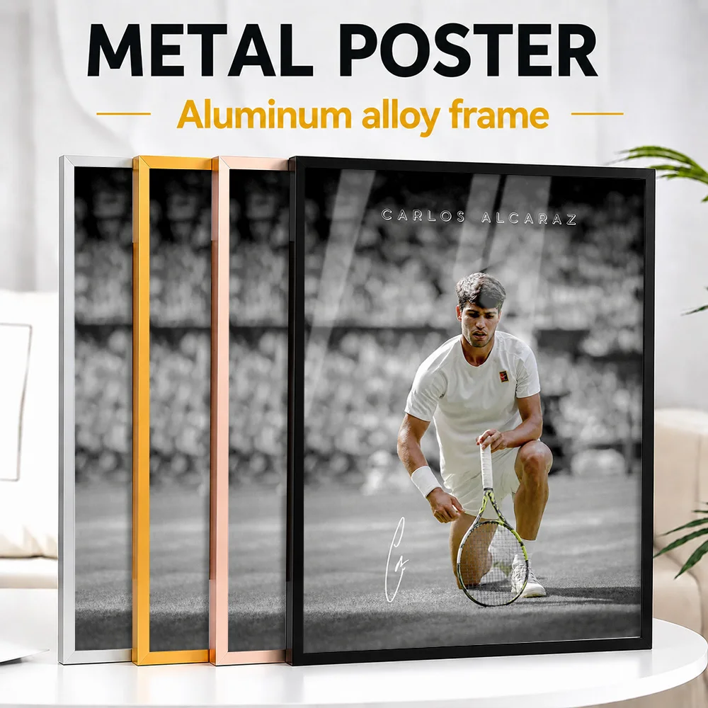 Carlos Alcaraz Tennis Player Framed Aluminum Metal Poster Customized Photo Dynamic Grand Slam Style Wall Art For Living Room