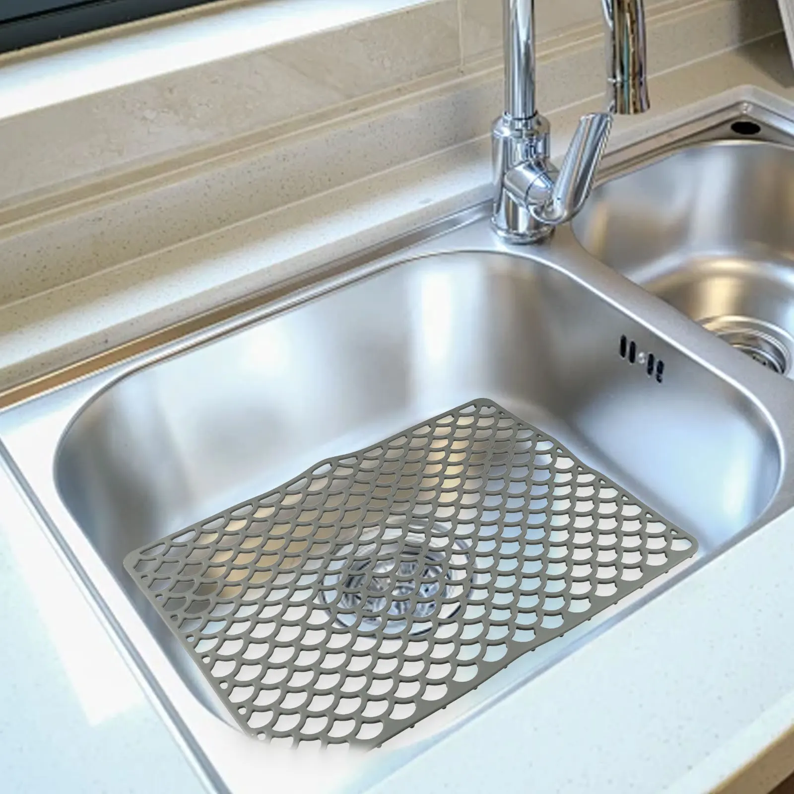 Food Safe Mat 42*31cm Sink Protector Grid Dishwasher Safe Easy To Clean Effective Drainage Flexible Design Non-Slip