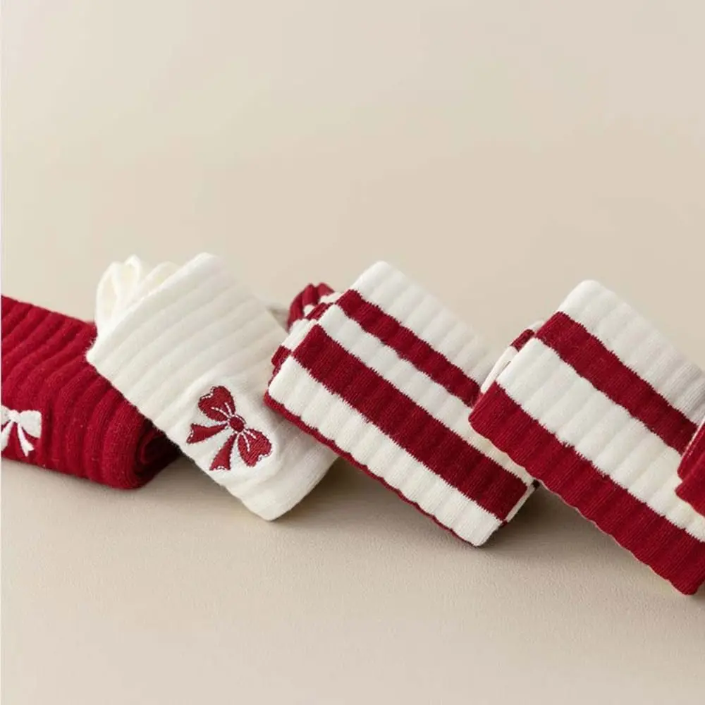 10Pairs Cute Patchwork Embroidery Bow Socks Breathable Non-slip Preppy Style Socks Cotton Sweet New Year Christmas Socks School
