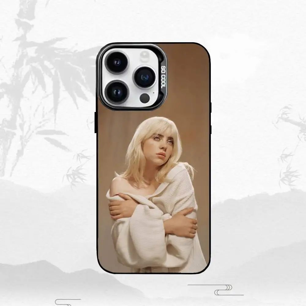 S-Snger B-Billie Eilish Phone Case For iPhone17,16,15,14,13,12,11 Plus,Pro Max Black Border Silver  Plated Cover