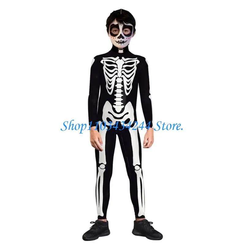  Kids Black Bone Print Costume Jumpsuit for School Event Fun and Photos