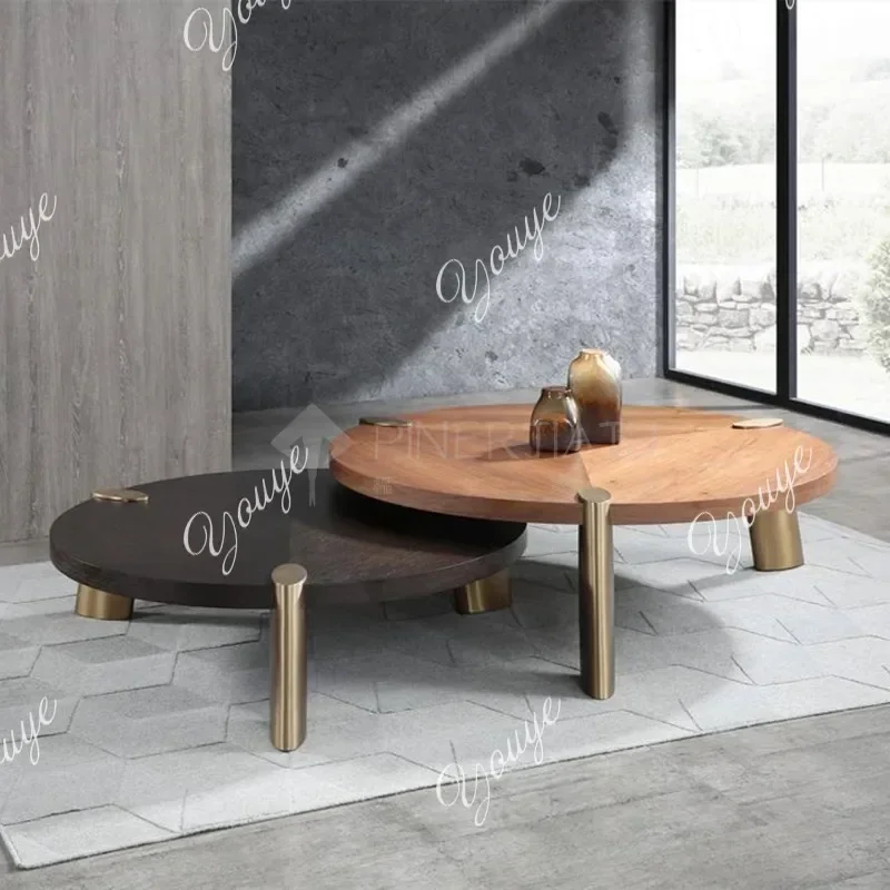 N40 Nordic Living Room Round Coffee Table Combination Italian Light Luxury Coffee Shop Fashion Color Matching High And Low Tea T