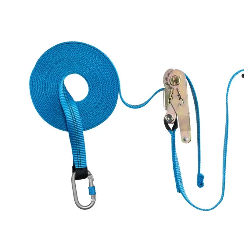 Temporary horizontal life infra with length adjuster tensioning flat belt