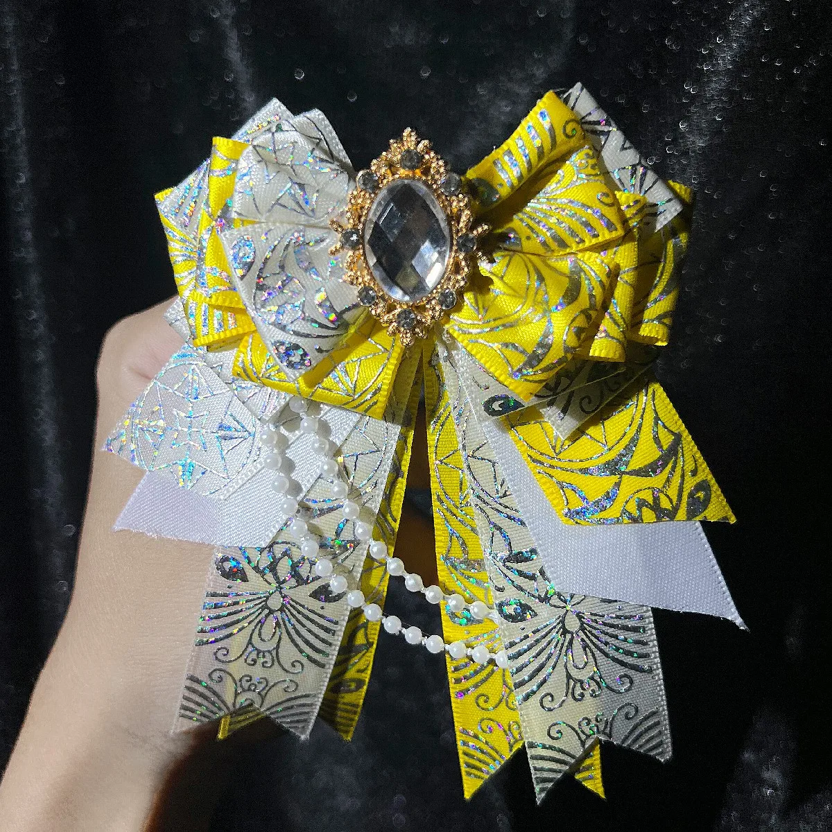 

pure Handmade Lolita Bowtie Anime Concert Support Bar Laser Bow Accessories Shirt Collar Flower Luxury rhinestone Brooch jewelry