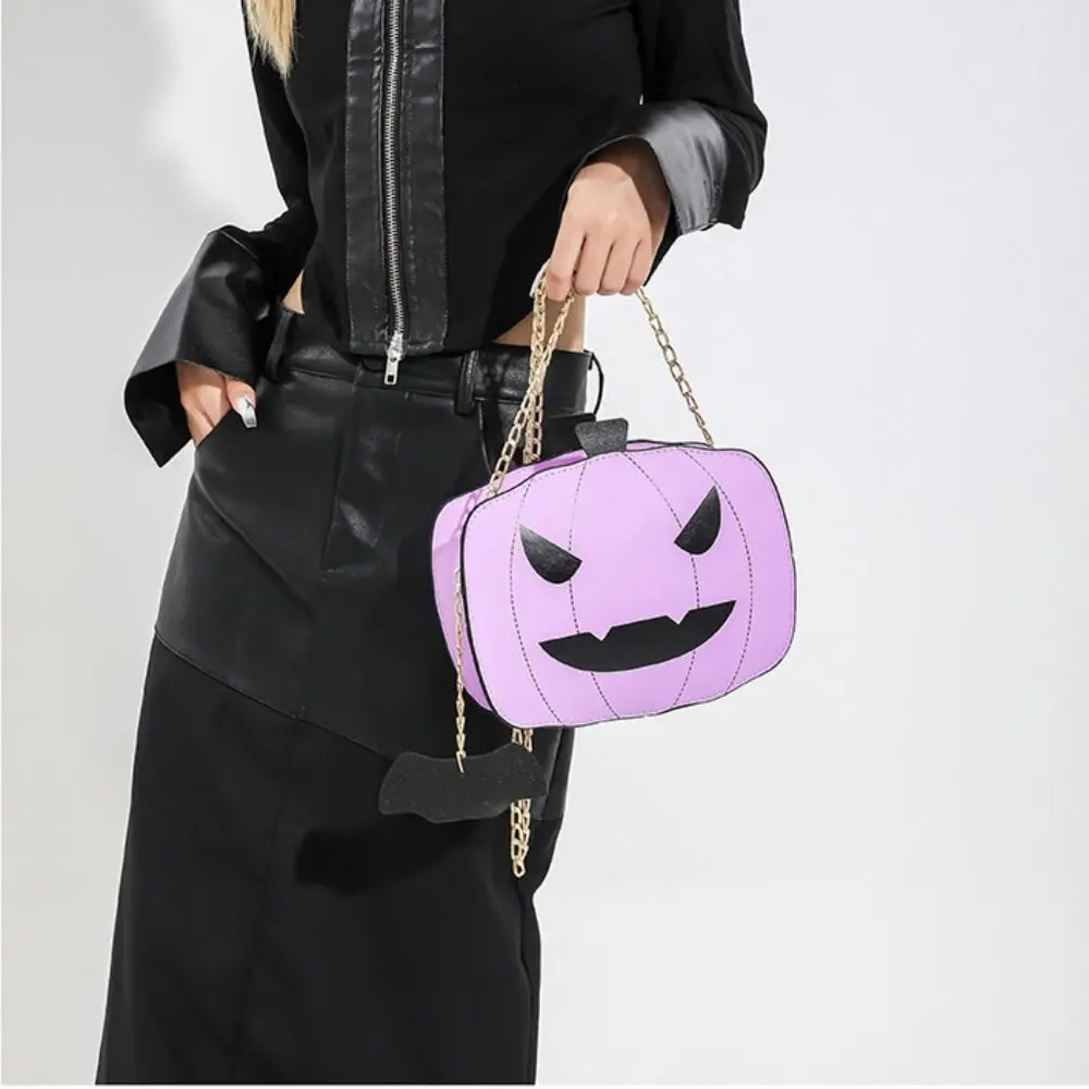 Милая сумка через плечо из искусственной кожи на Хэллоуин, металлическая цепочка контрастных цветов, сумка в форме тыквы, сумка-мессенджер, небольшой кошелек, сумки через плечо, дорожные сумки