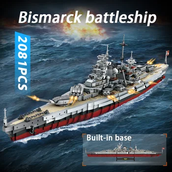 World War II Military Bismarck Battleship Collection Weapon Warship Cruiser Large Boat Assembly Bricks Model Toys for Children Gift