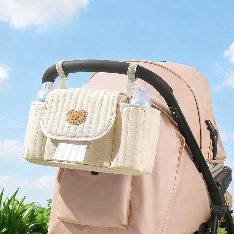 

Embroidered Stroller Hanging Organizer Large Capacity Portable Diaper Bag for Mom Fashion Travel Tote Hands-Free Baby Care Bag
