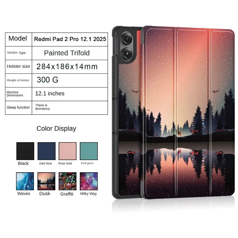 For Xiaomi Redmi Pad 2 Pro 12.1 inch 2025 Leather Triple Fold Magnetic Cover Funda for Xiaomi Poco Pad M1 Case With Auto Sleep