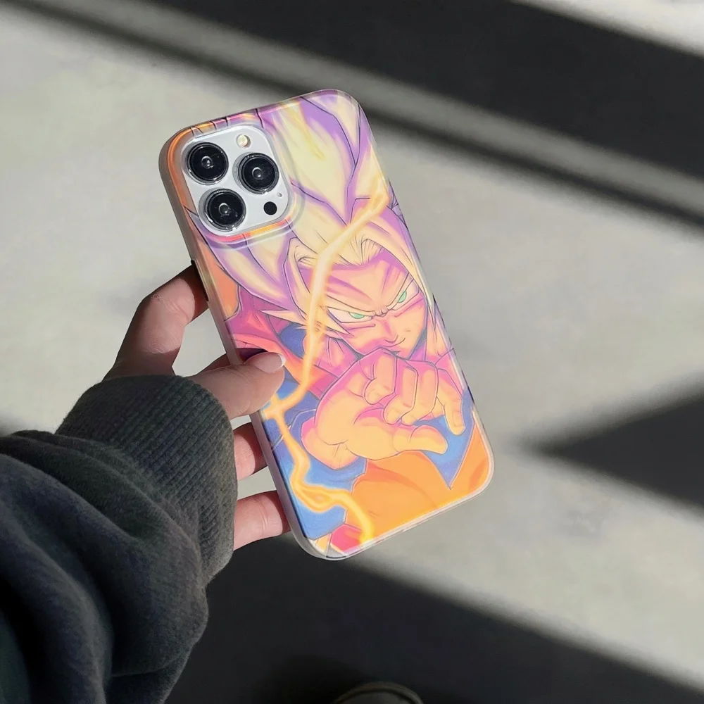 Perlindungan Casing Lunak Laser Anime Z Gokus Jepang untuk iPhone 16 15 13 14 Pro Max Coque Keras Mewah