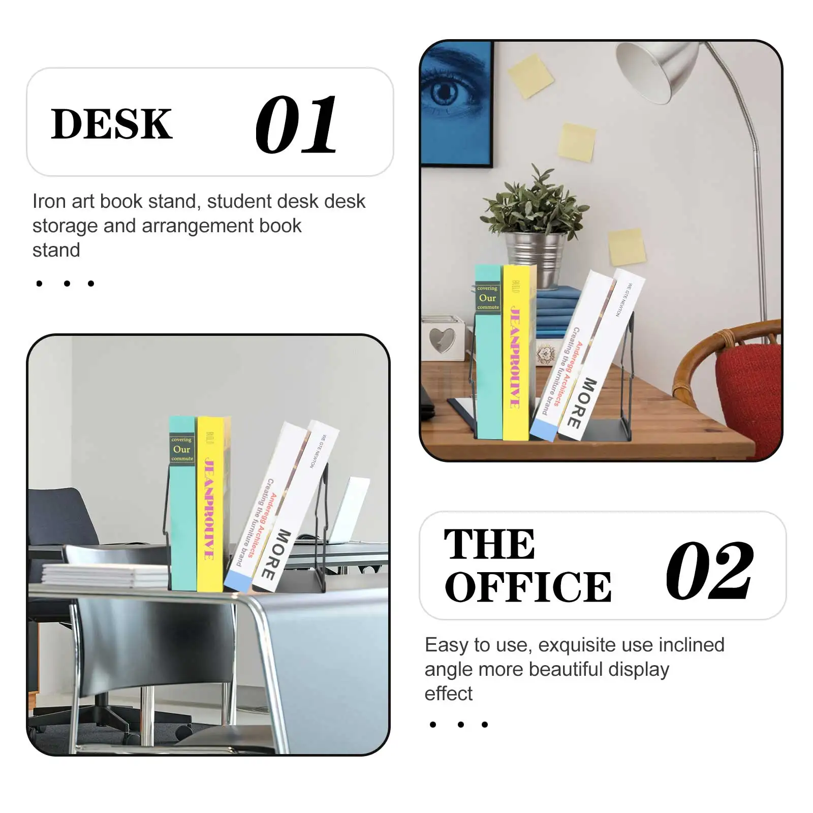 

2 Pcs Book Stand Bookend Cute Bookends Holders for Shelves Decor Stoppers Metal Desktop