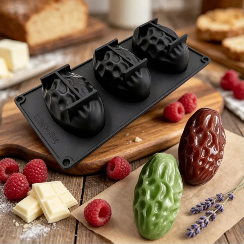1pc 3-cavity date-shaped silicone mold  non-stick easy release for healthy dessert cakes chocolates creative making