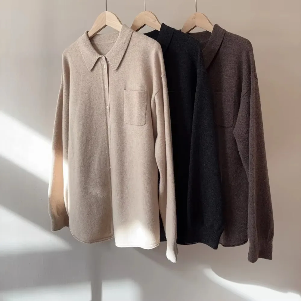 Relaxed-fit Dropped-shoulder Wool Knit Sweater Pants Knitting Sets