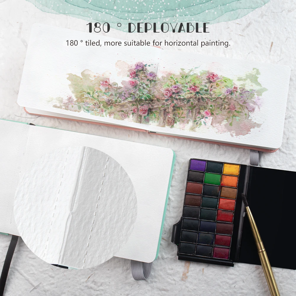 SeamiArt Two Size Small Big Drawing Hand Book 300gsm Paper 24Sheets Two Color Green Pink For Watercolor Acrylic Marker Painting