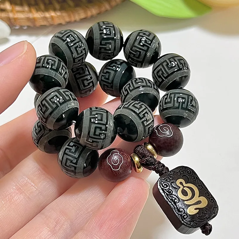 Natural Bodhi Bracelet Sculpture Character Men's and Women's Students Cultural Play Buddha Beads Hand String Lucky Rosary Beads
