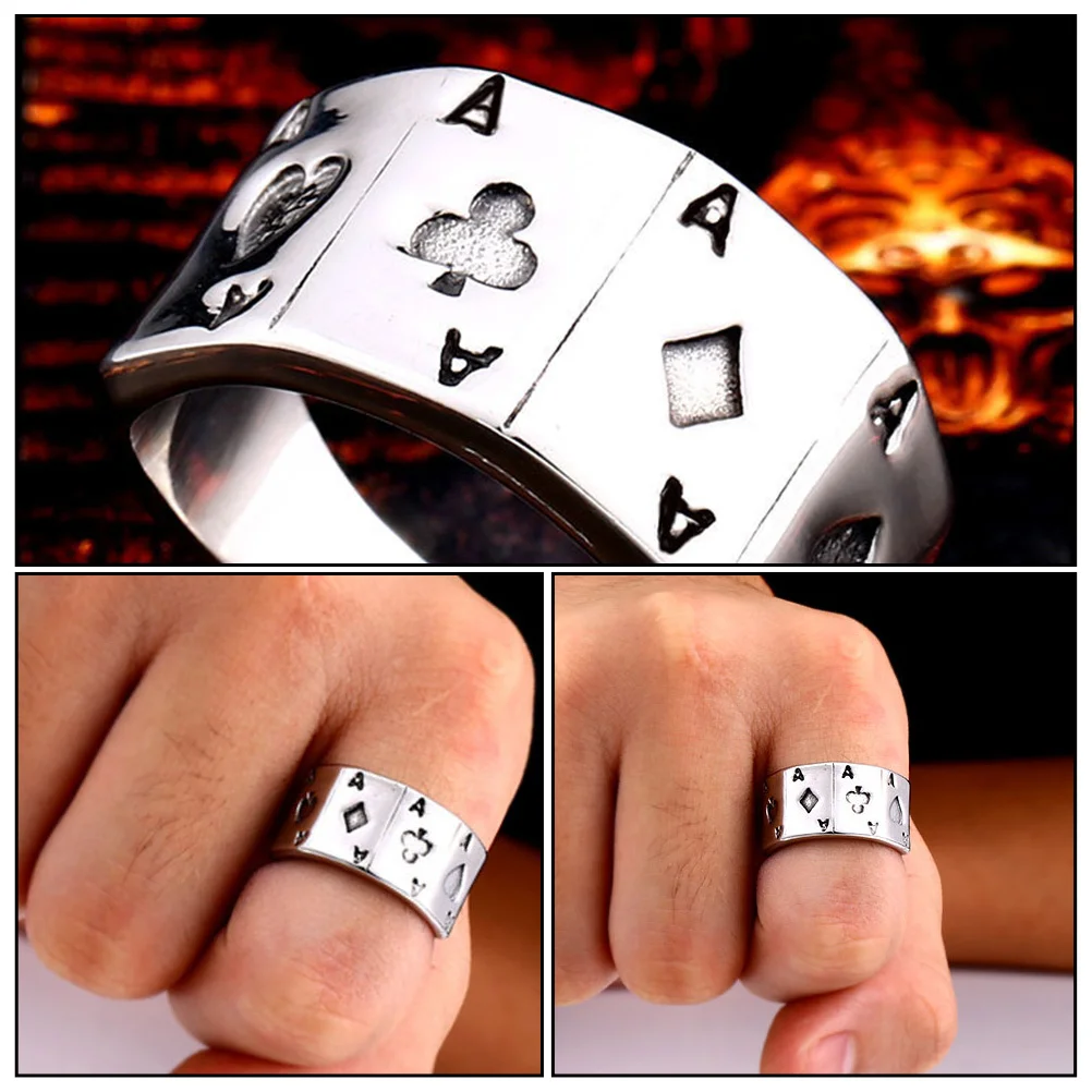 

1Pcs Stainless Steel Ring Exquisite Poker A Pattern Jewelry Retro Vintage Finger Adornment Comfortable Durable Hip Hop Gift