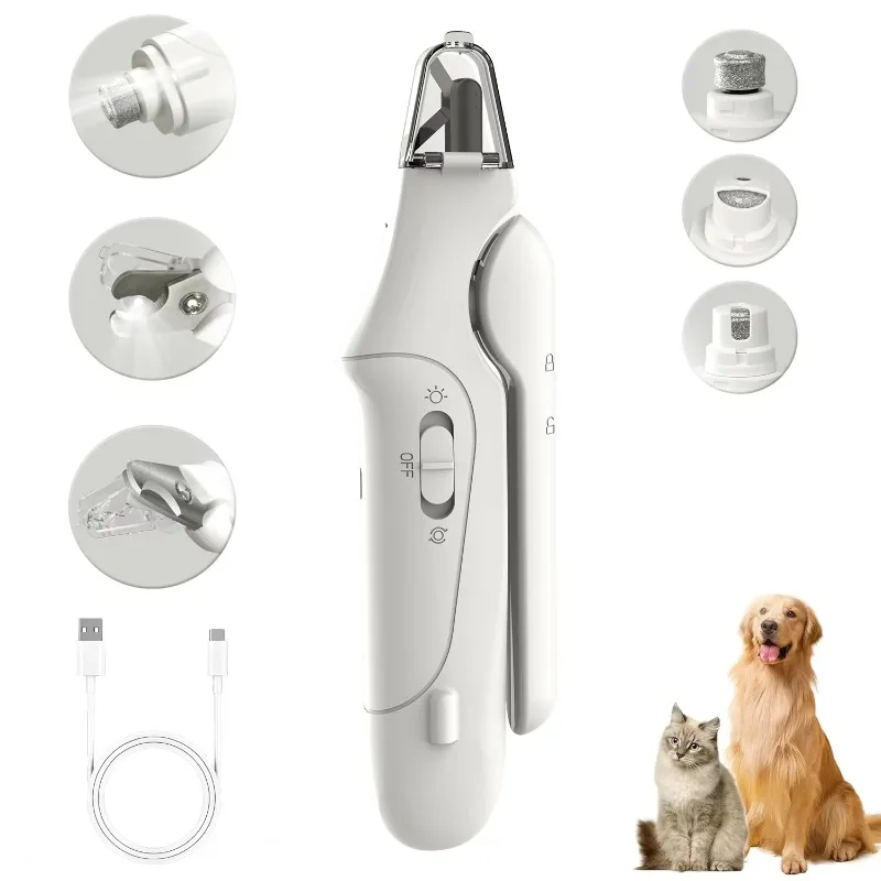 

Smart 2-in-1Pet Nail Clipper Multi-Functional LED Pet Nail Grinder Effective Electric Rechargeable Cleaning Tool for Dogs & Cats