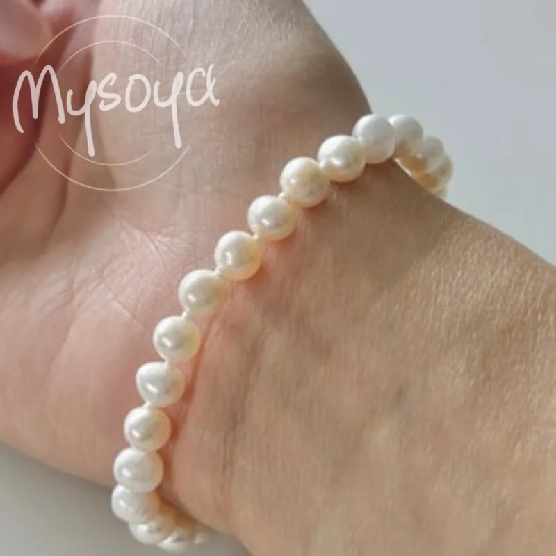 

MYSOYA White Freshwater Pearl Bracelet 6-7mm With Gift Box For Her/Him Birthday/Wedding/Christmas/New Year/Valentine's Day Gift