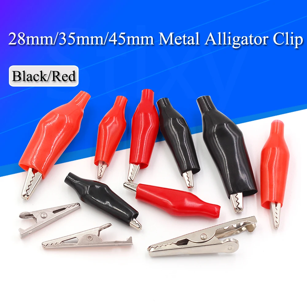 10Pcs 28MM/35MM/45MM Metal Alligator Clip G98 Crocodile Electrical Clamp for Testing Probe Meter Black/Red with Plastic Boot