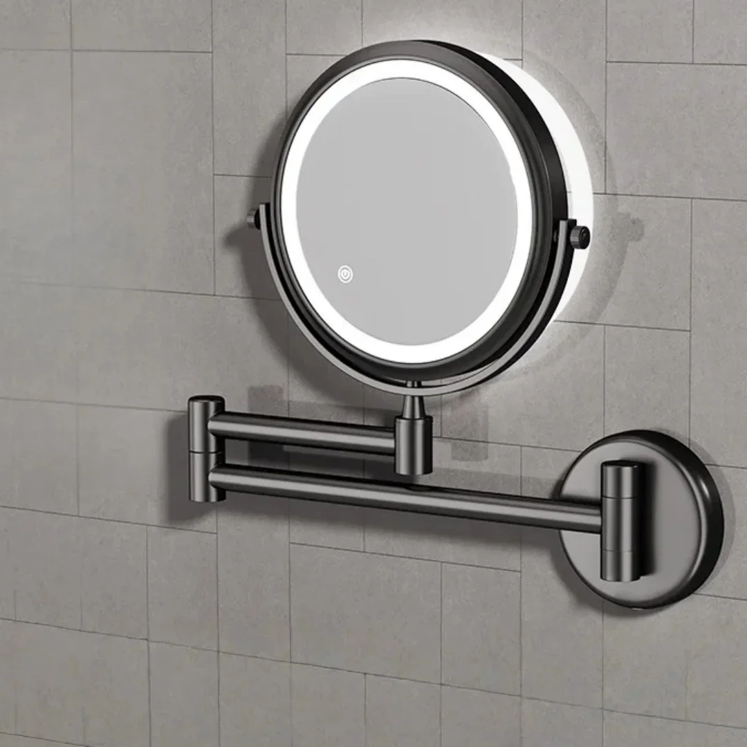 Wall mount Folding Brass Cosmetic 3X:1X magnifying Gray Dressing 6/ 8 Inch Makeup Mirror Black Mirror For Restroom