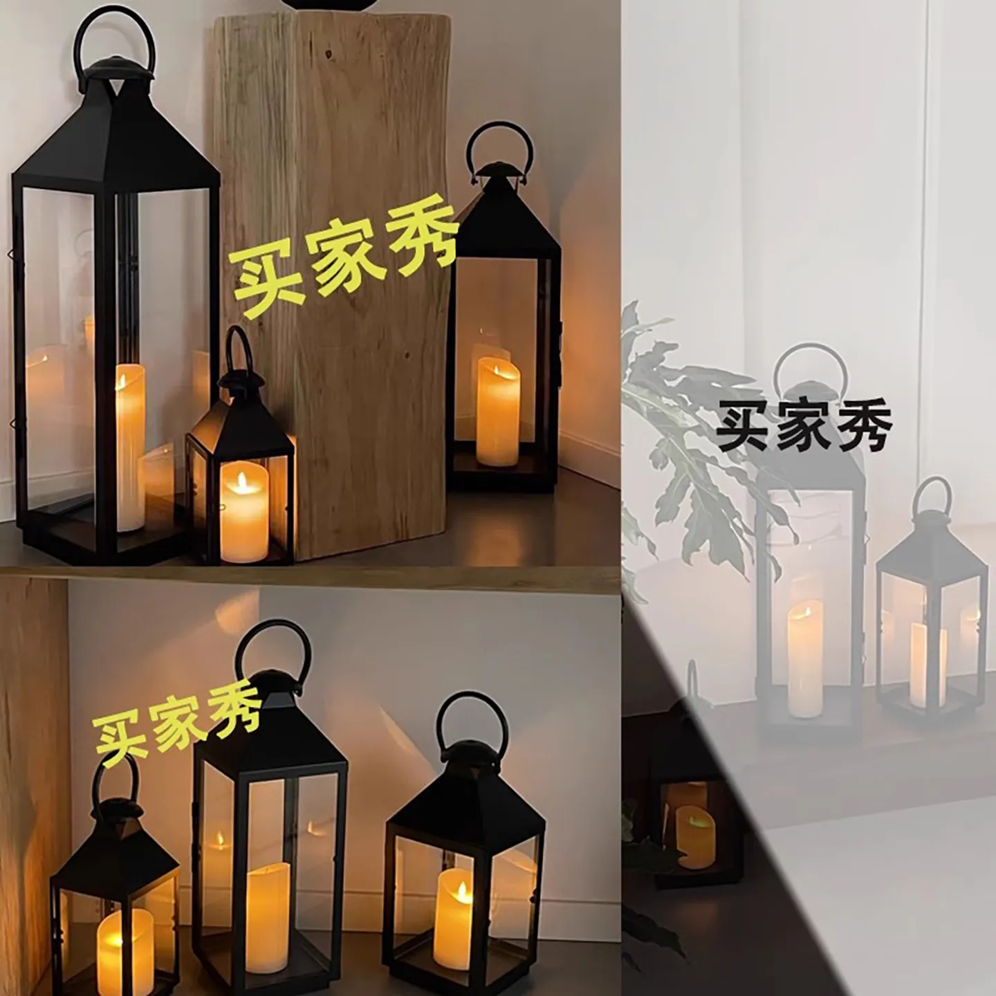 Simple Nordic retro candlestick wind lamp outdoor waterproof wrought iron portable ornament model
