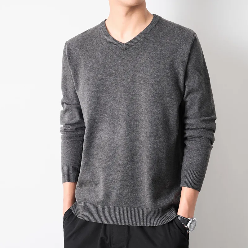 قطعة واحدة دروبشيبينغ الربيع والخريف جديد بلون سترة الرجال بسيطة طويلة الأكمام قاعدة قميص الشباب محبوك Sweate