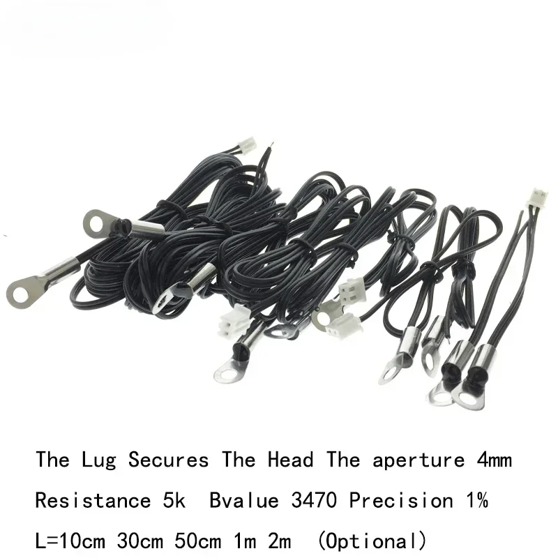 10pcs  NTC Thermistor 5K B3470 Temperature Sensor M4 Surface Fixed  Negative Temperature Coefficient Probe 10 30 50CM 1M 2M