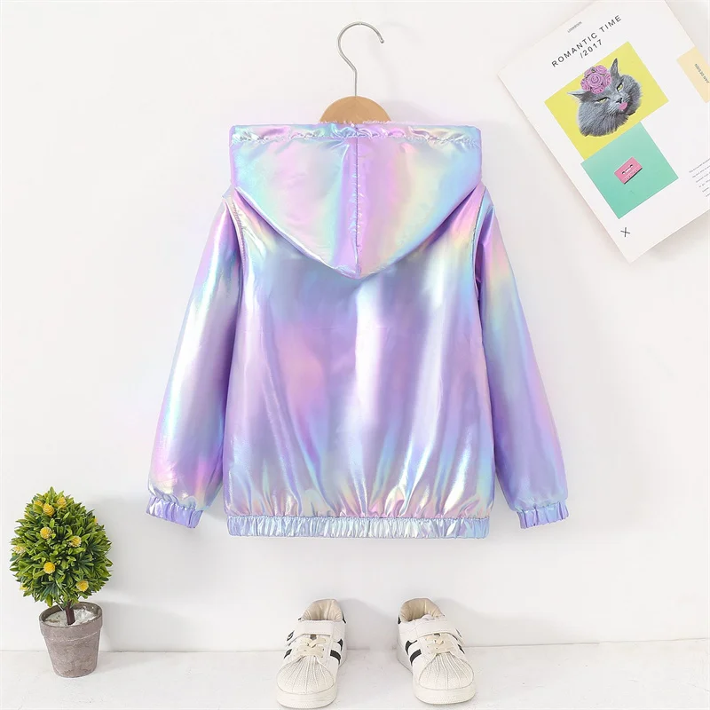 Girls Colorful Glossy Coats Kids Fleece Winter Hooded Jackets Childrens Plush Velvet Outerwear Toddler Thickened Outdoor Clothes