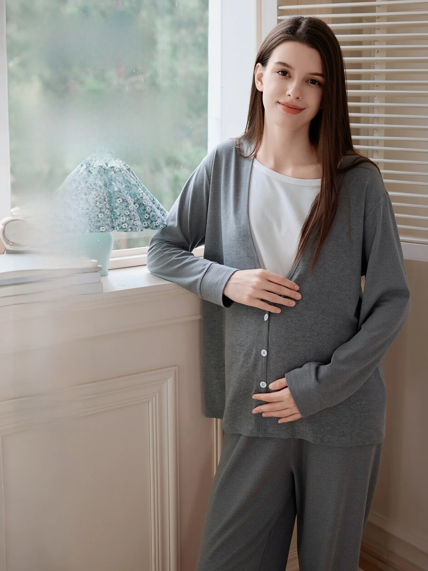 pure-cotton-maternity-sleepwear-home-clothes-set-for-postpartum-women-comfortable-breathable-long-sleeve-round-neck-dress