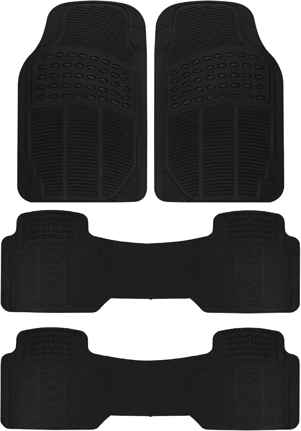 

Heavy Duty 4pc All Weather Rubber Floor Mats for Car SUV Van with 3rd Row Fit - Universal Black