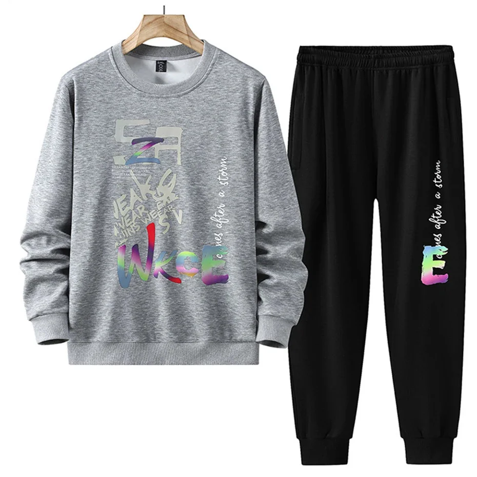 Men's Sets Plus Size 11XL Sweatshirt Pants Male Spring Autumn Pullover Suits Fashion Casual Print Big image 2