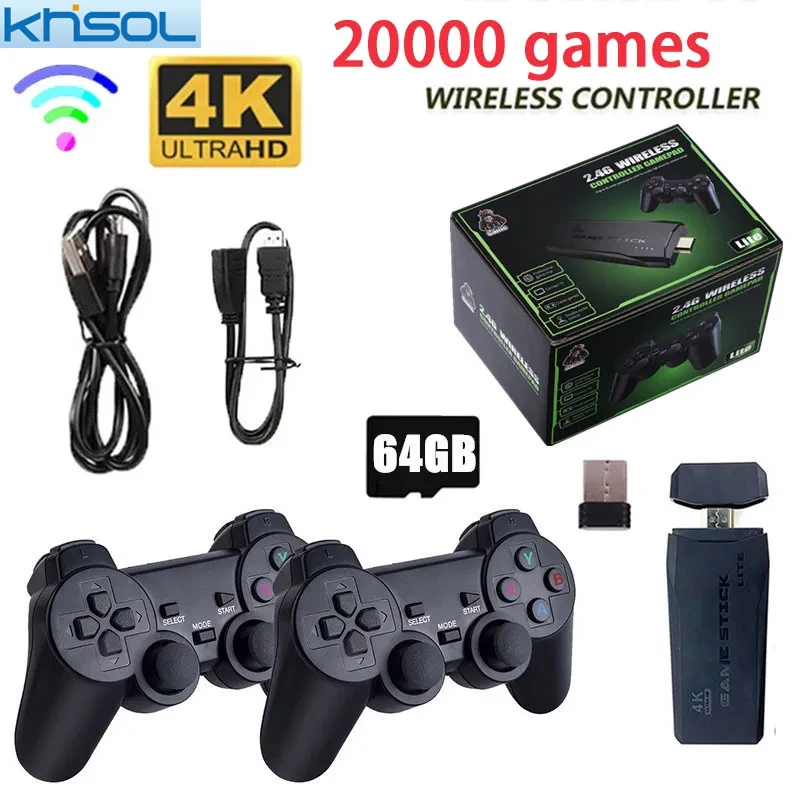 

2,4G двойной беспроводной контроллер, игровая консоль 4K, 20000 игр, 64 32 ГБ, ретро-игры для PS1/GBA Boy, рождественский подарок