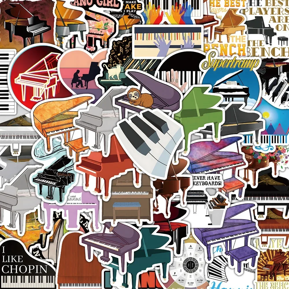 50pcs Piano Graffiti Personalized Creative Musical Instrument Notebook Tablet Suitcase Waterproof Decorative Sticker